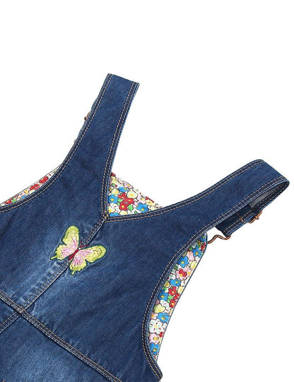 Kidscool Space Baby & Little Girls Big Bib Pocket Floral Butterfly Embroidered Ripped Denim Overalls - Kidscool Space