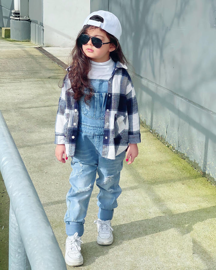 Girls Denim Ripped Overalls Washed Distressed Jeans Pants