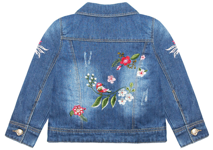 Girls Flower Embroidered Denim Jacket Outfits