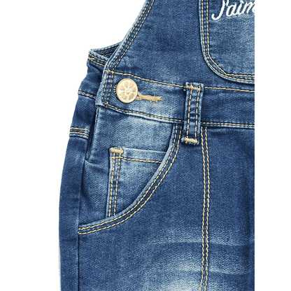 Girls Roses Embroideried Soft Denim Overalls