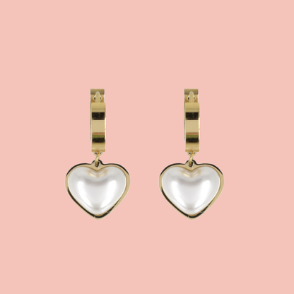Pearl Heart Huggie Hoop Earrings (Gold Plated)