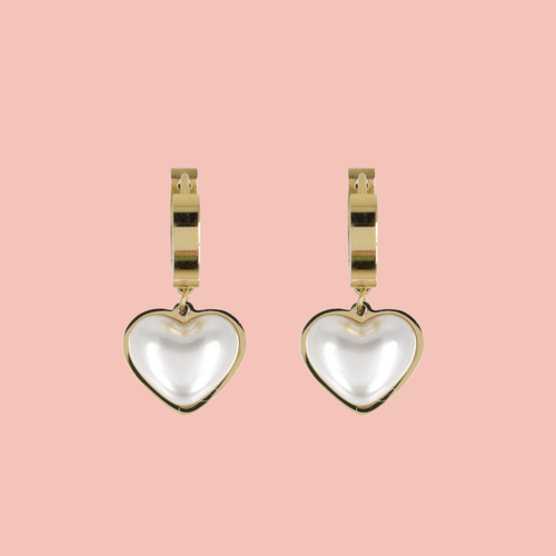 Pearl Heart Huggie Hoop Earrings (Gold Plated)