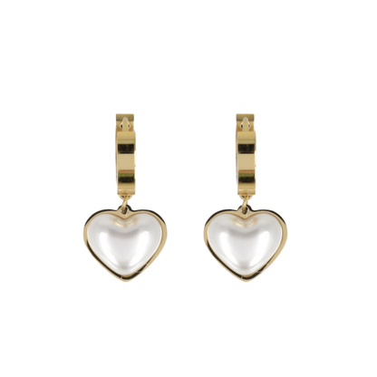 Pearl Heart Huggie Hoop Earrings (Gold Plated)