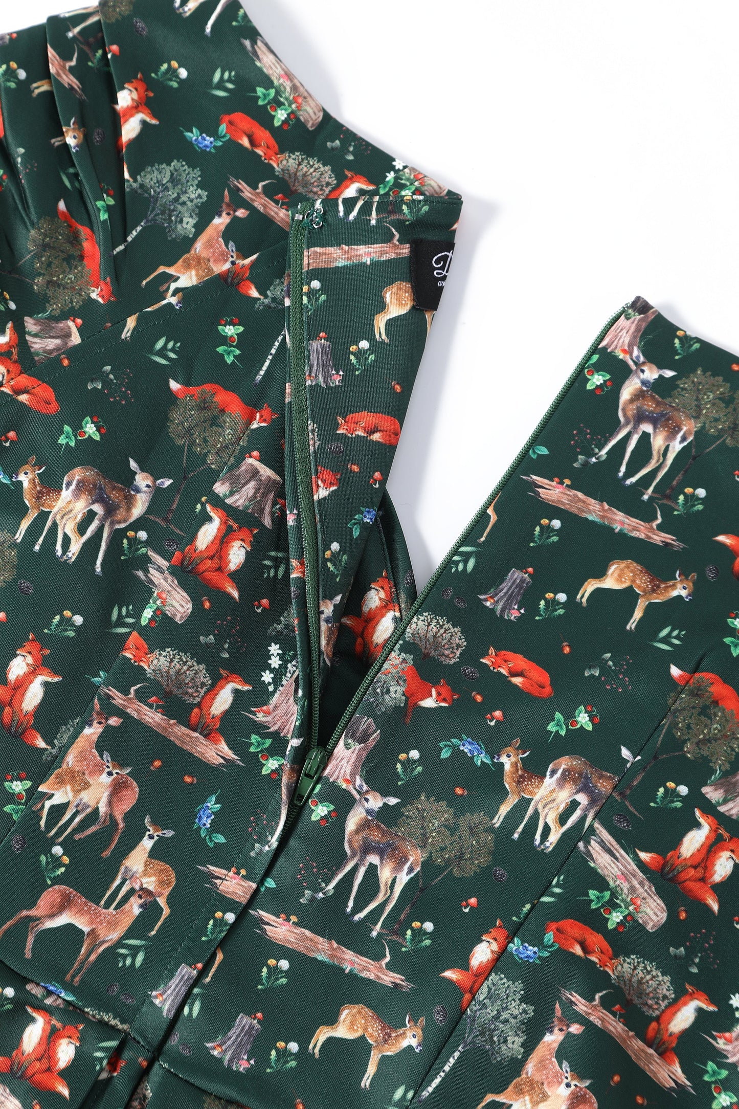 Lily Green Fox & Deer Print Off Shoulder Dress