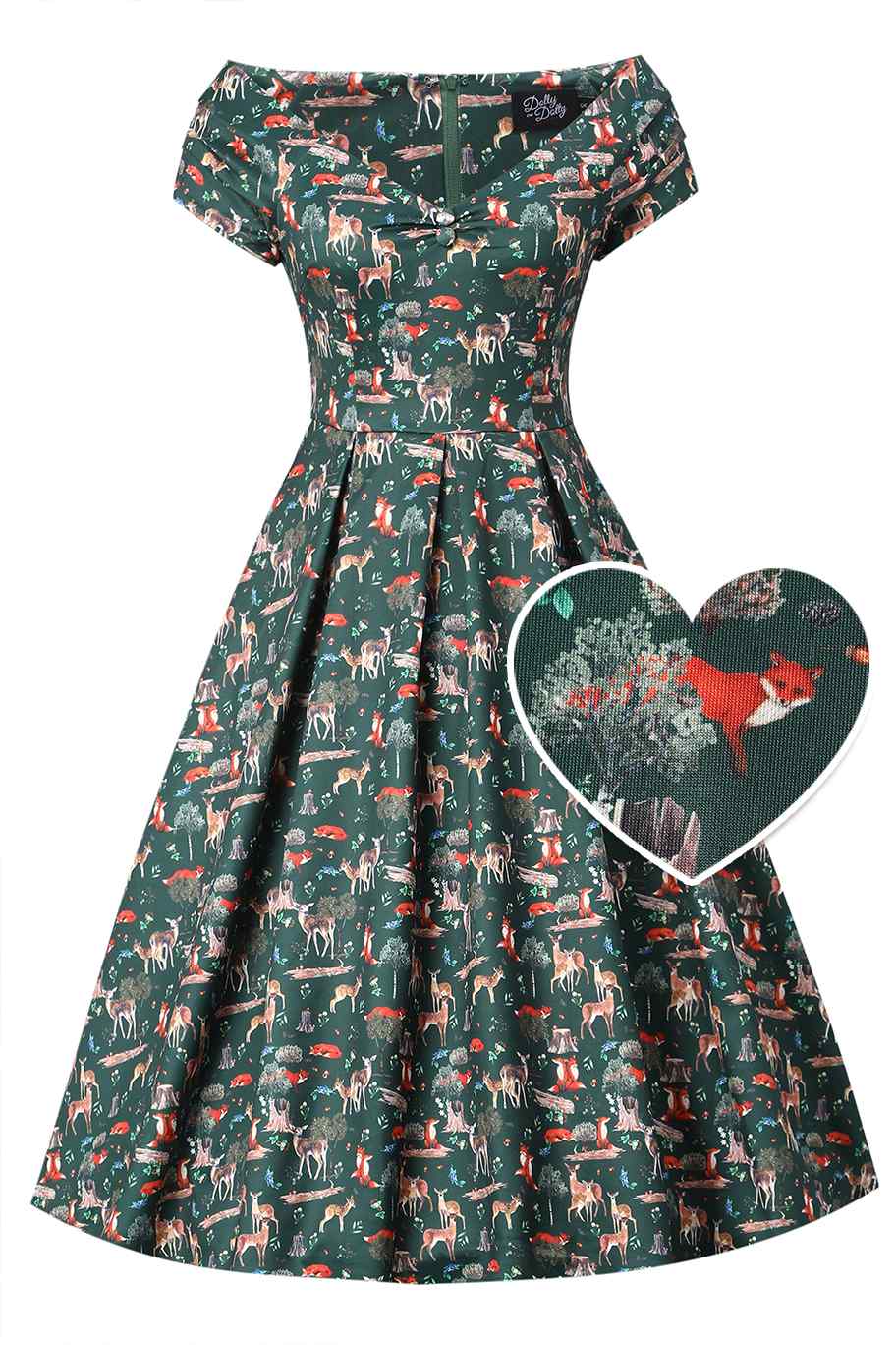 Lily Green Fox & Deer Print Off Shoulder Dress