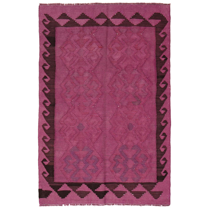 Overdyed Vegetable Kilim Area Rug Handmade Purple Geometric