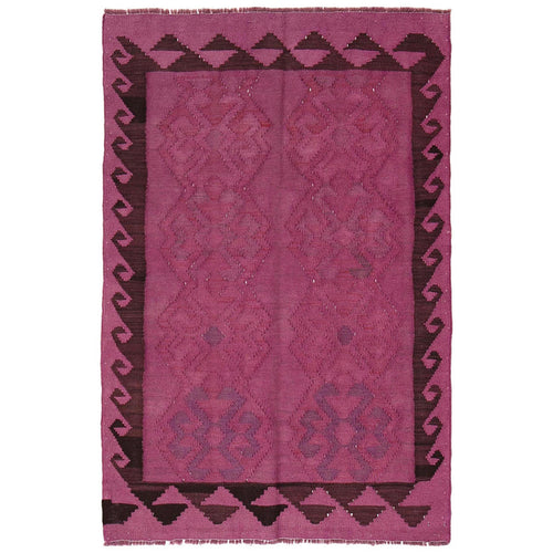 Overdyed Vegetable Kilim Area Rug Handmade Purple Geometric