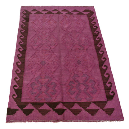 Overdyed Vegetable Kilim Area Rug Handmade Purple Geometric