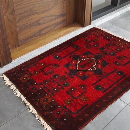 Handmade Wool Doormat Red Floral