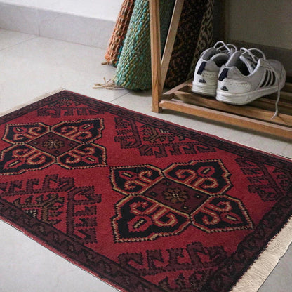Handmade Wool Doormat Red Floral