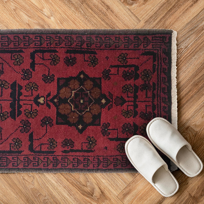 Handmade Wool Doormat Red Floral