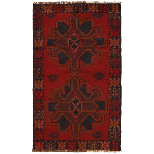 Baluchi Rug Handmade Red Geometric 3x5 ft