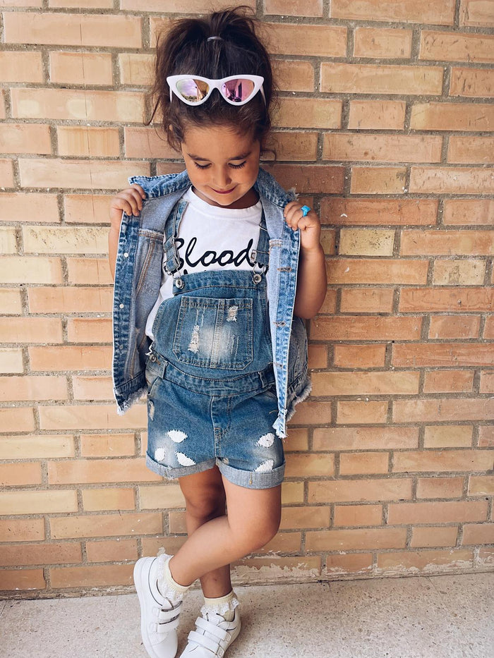 Kids Pocket Stone Washed Ripped Denim Overalls
