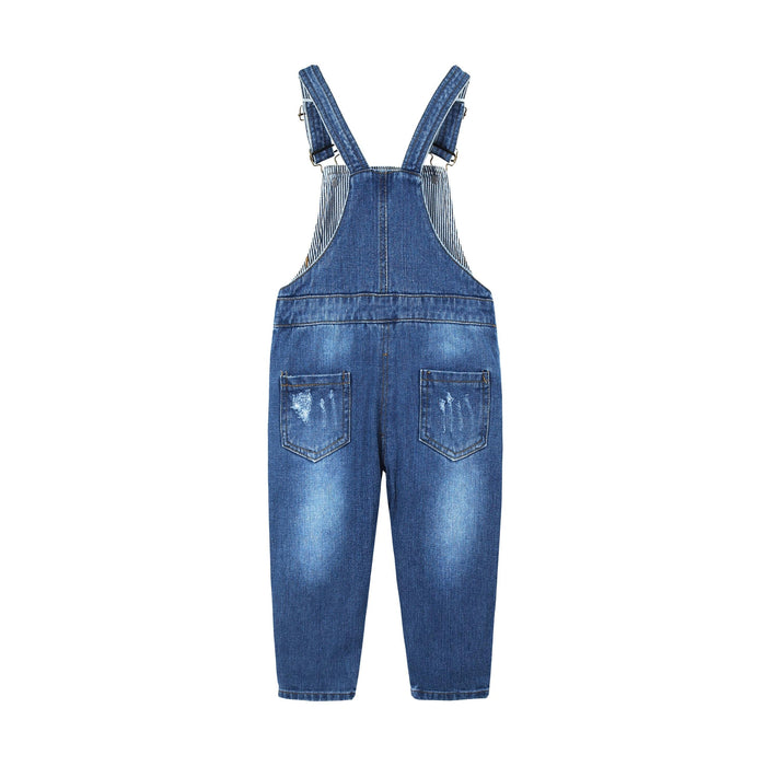 Kidscool Space Baby & Little Kids 3 Side Buttons Striped Lining Ripped Fashion Jeans Overalls - Kidscool Space