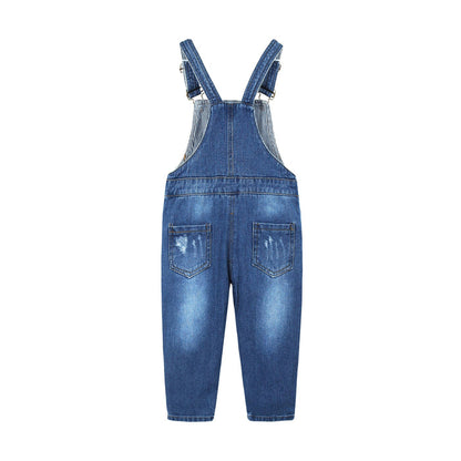 Kidscool Space Baby & Little Kids 3 Side Buttons Striped Lining Ripped Fashion Jeans Overalls - Kidscool Space