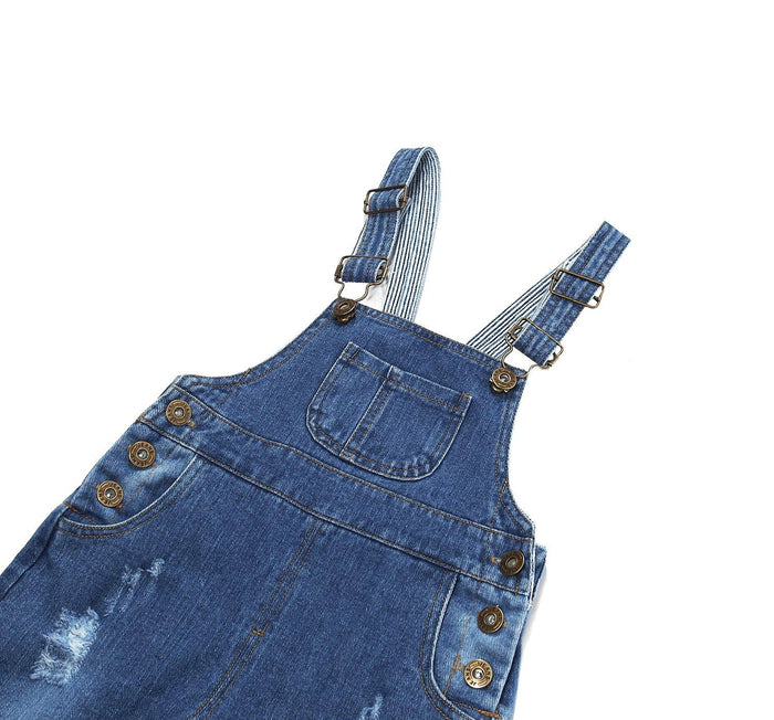 Kidscool Space Baby & Little Kids 3 Side Buttons Striped Lining Ripped Fashion Jeans Overalls - Kidscool Space