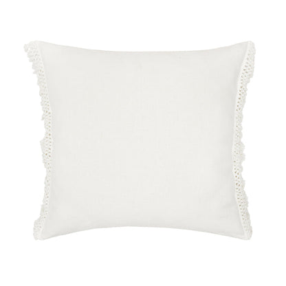A white Euro sham with a hand-knotted triple trellis fringe detail.