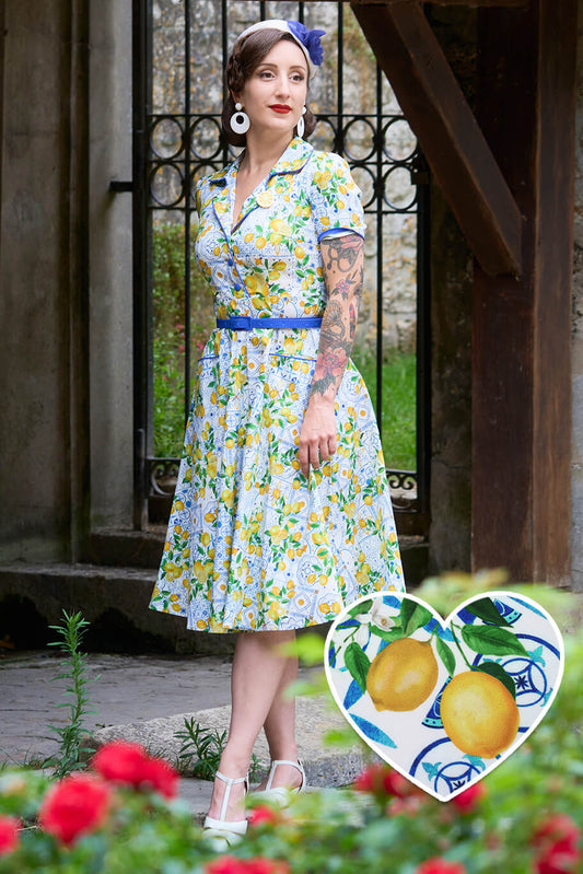 Mabel Mediterranean Lemon Midi Shirt Dress In White