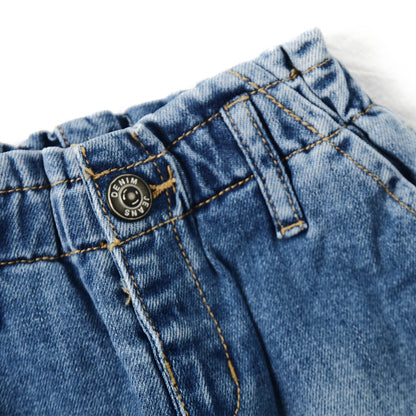Little Girls Ruffled Elastic Waist Diagonal Pocket Denim Pants