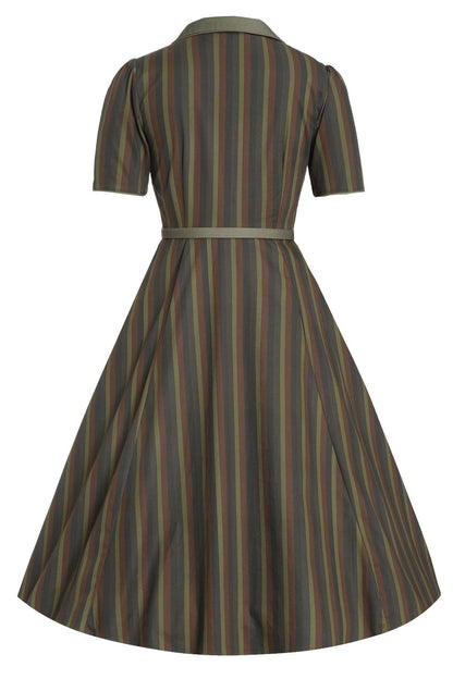 Mabel Striped Shirt Dress In Green