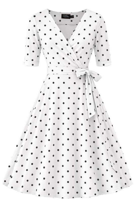 Matilda Polka Dot Wrap Dress in White