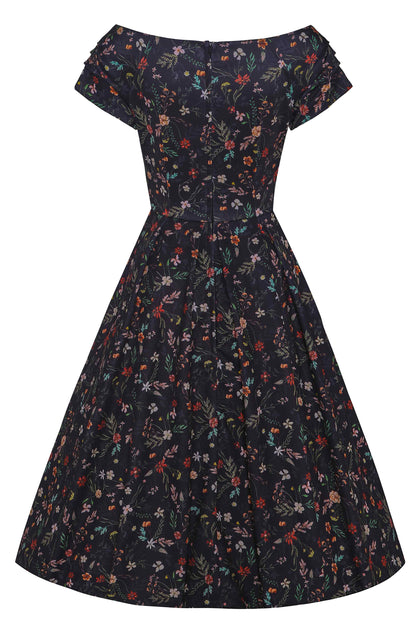 Lily Meadow Floral Black Off Shoulder Dress