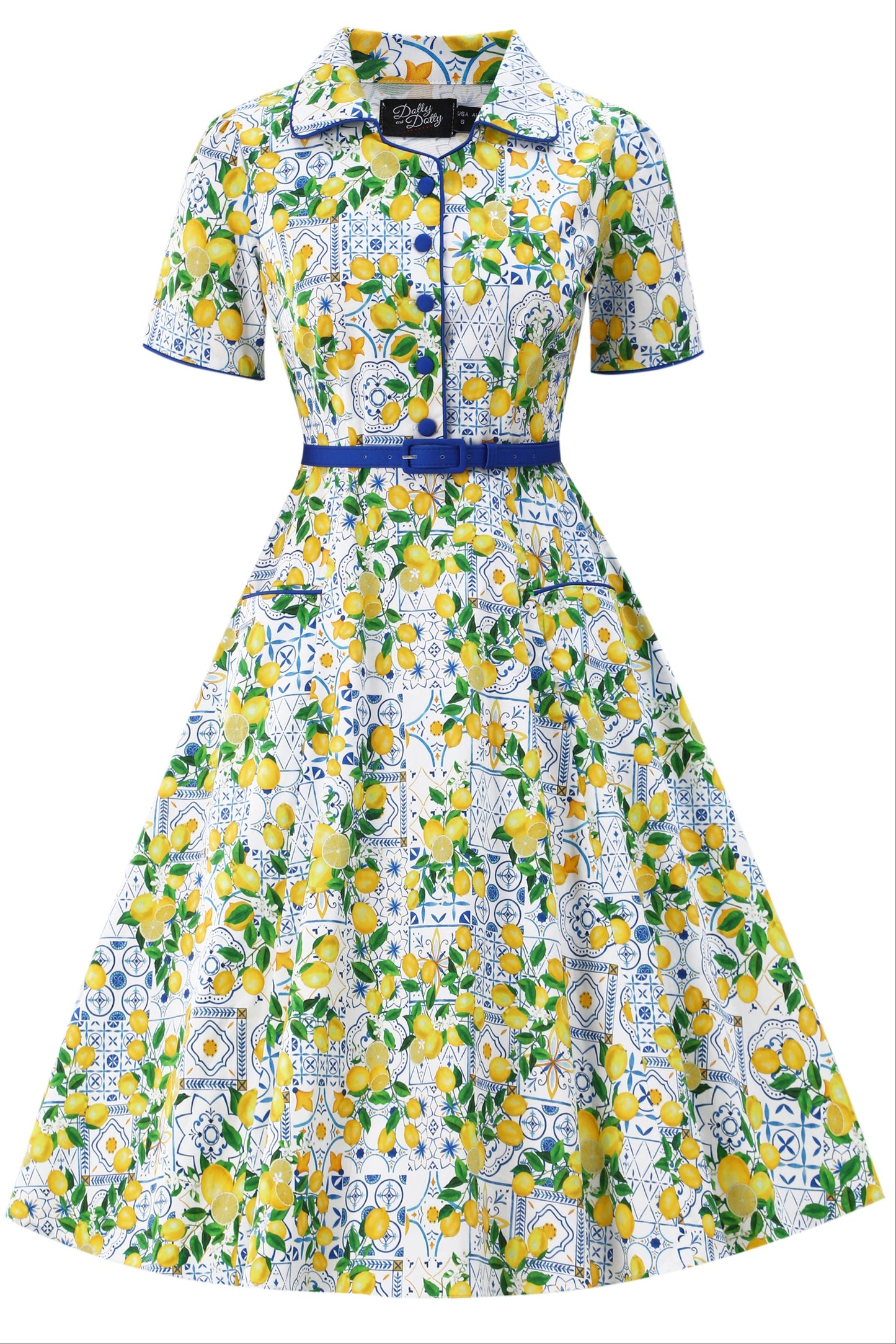 Mabel Mediterranean Lemon Midi Shirt Dress In White