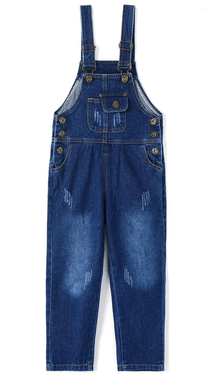 Mettal Buttons Kids Ripped Denim Overalls