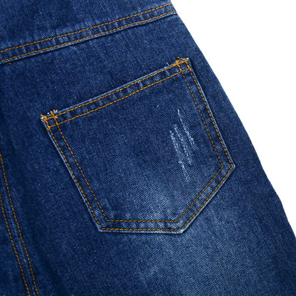 Mettal Buttons Kids Ripped Denim Overalls