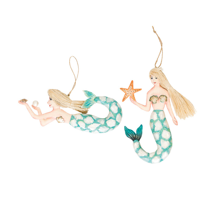 A set of Mosaic Mermaid ornaments.