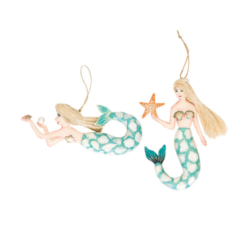A set of Mosaic Mermaid ornaments.