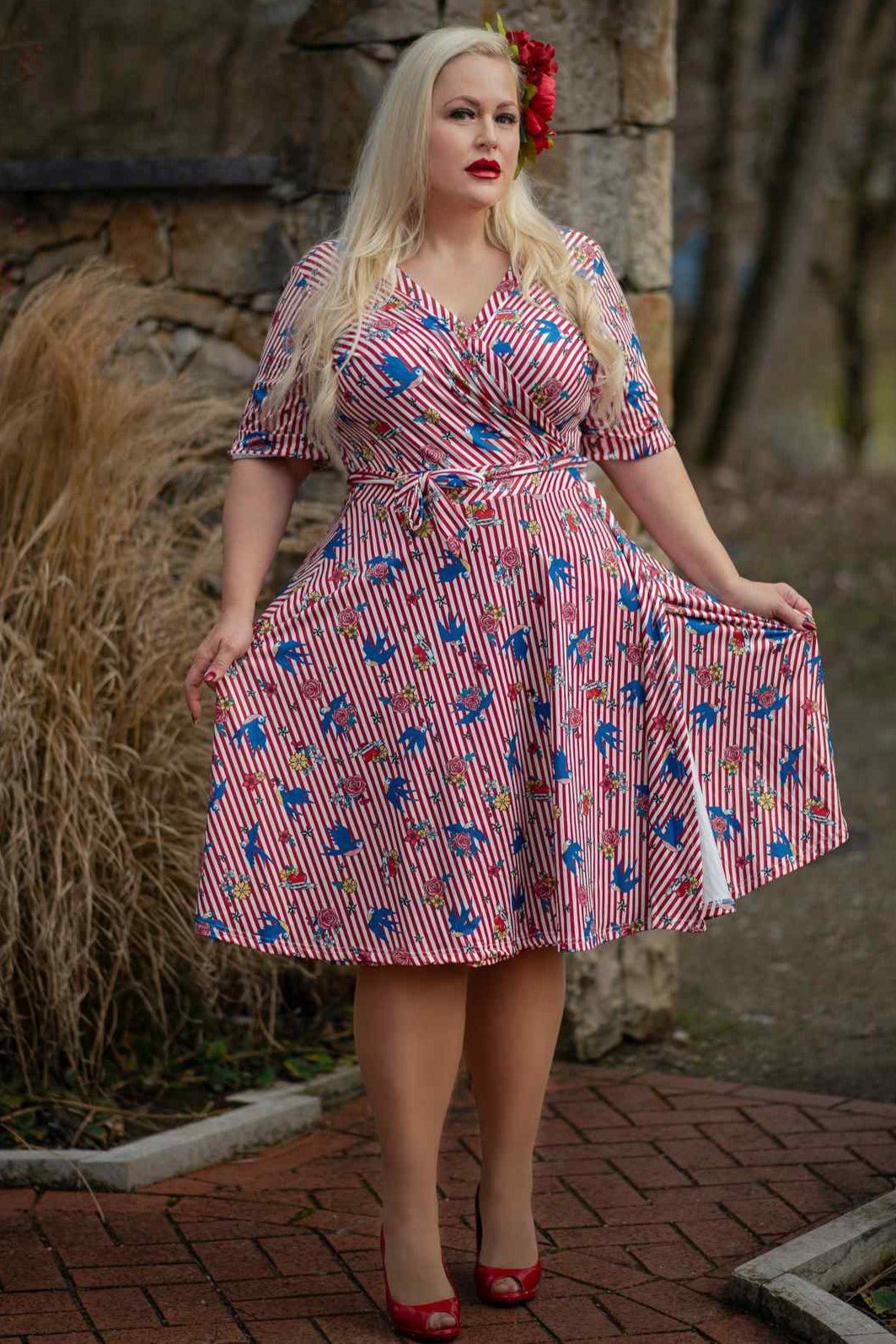 Matilda Old School Tattoo Red Striped Wrap Dress