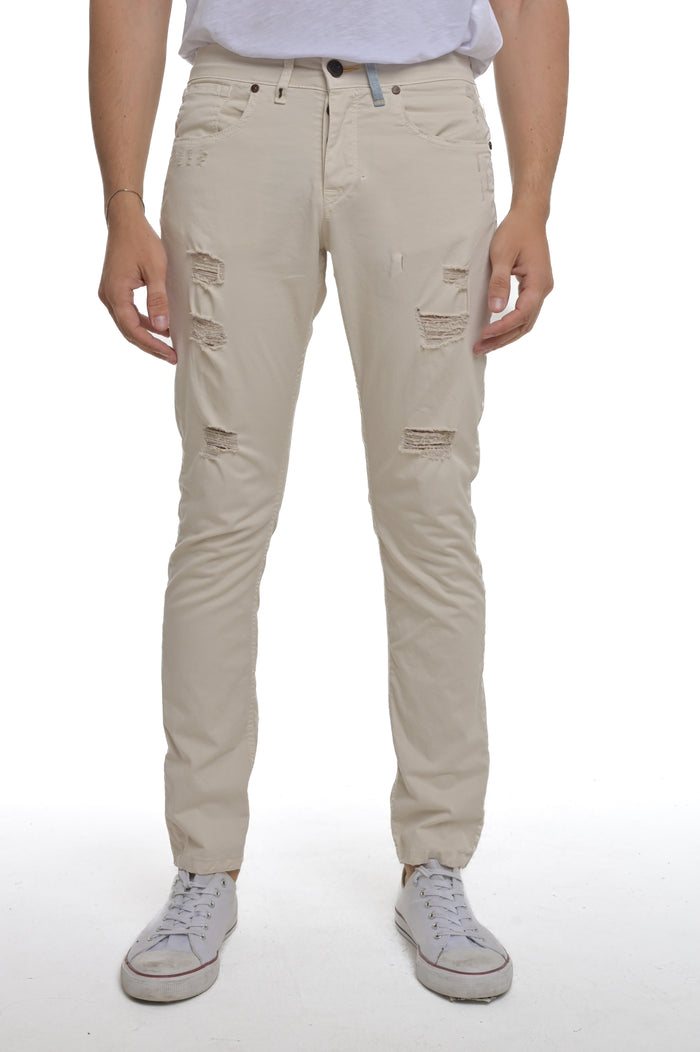 Pantaloni in cotone slim New London Rotture CT100 panna SS25