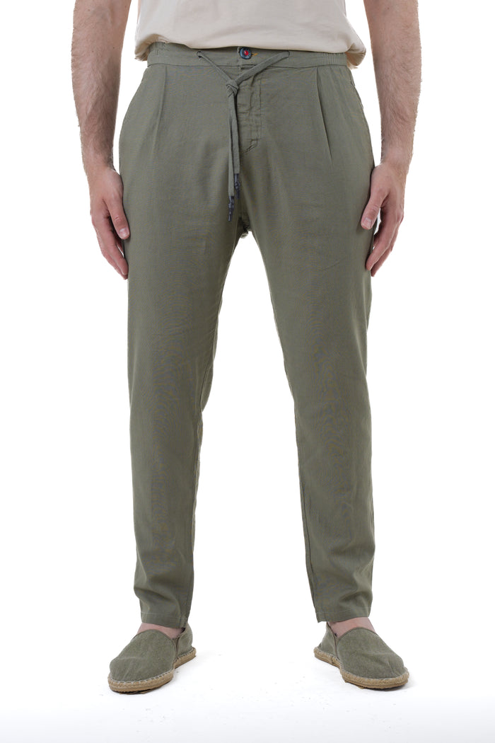 Pantaloni in lino tapered Roby verde SS25