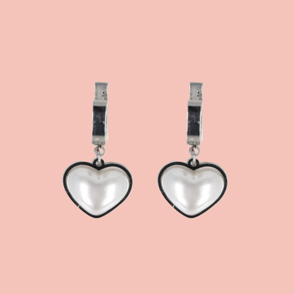 Pearl Heart Huggie Hoop Earrings
