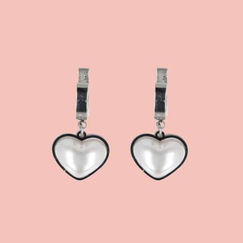 Pearl Heart Huggie Hoop Earrings