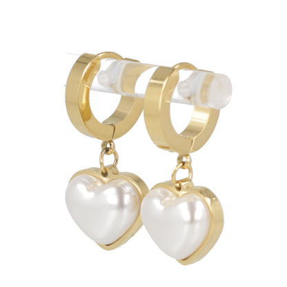 Pearl Heart Huggie Hoop Earrings (Gold Plated)