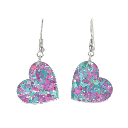 Pink & Blue Confetti Heart Earrings