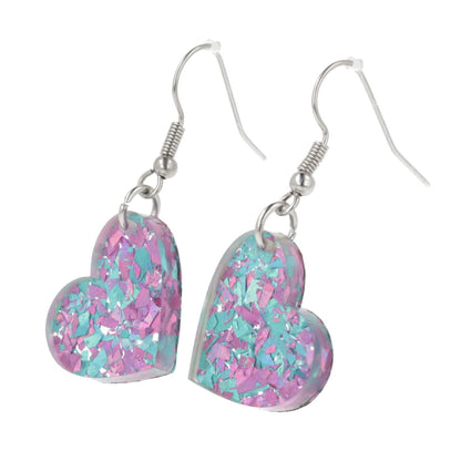 Pink & Blue Confetti Heart Earrings
