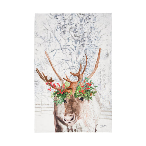 A Reindeer Flower Crown Printed Kitchen Towel.