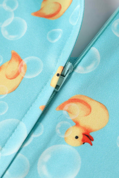 Palma Short Sleeved Tea Dress in Blue Rubber Duck Print