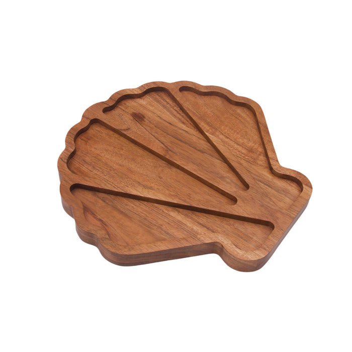 A Scallop Acacia Wood Sectional Server.