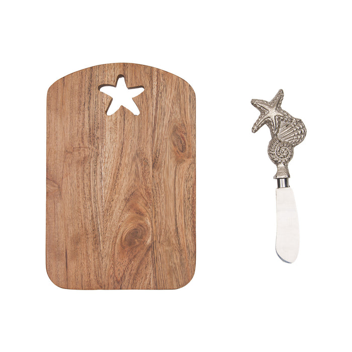 A Sea Star Acacia Wood Server & Spreader Set.