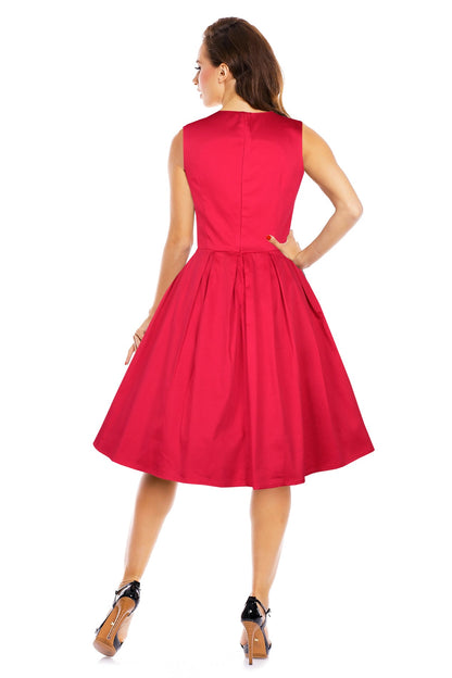 Lola Stylish 50's Retro Swing Dress With Pockets in Plain Red