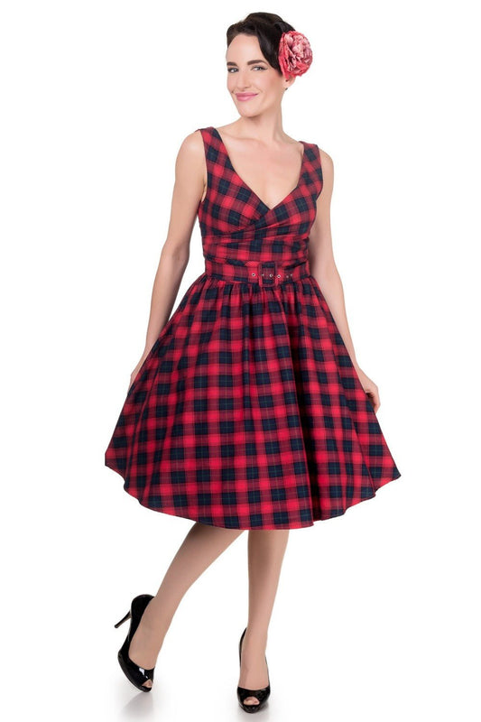 May Stylish V-neck Vintage Swing Dress in Red-Blue
