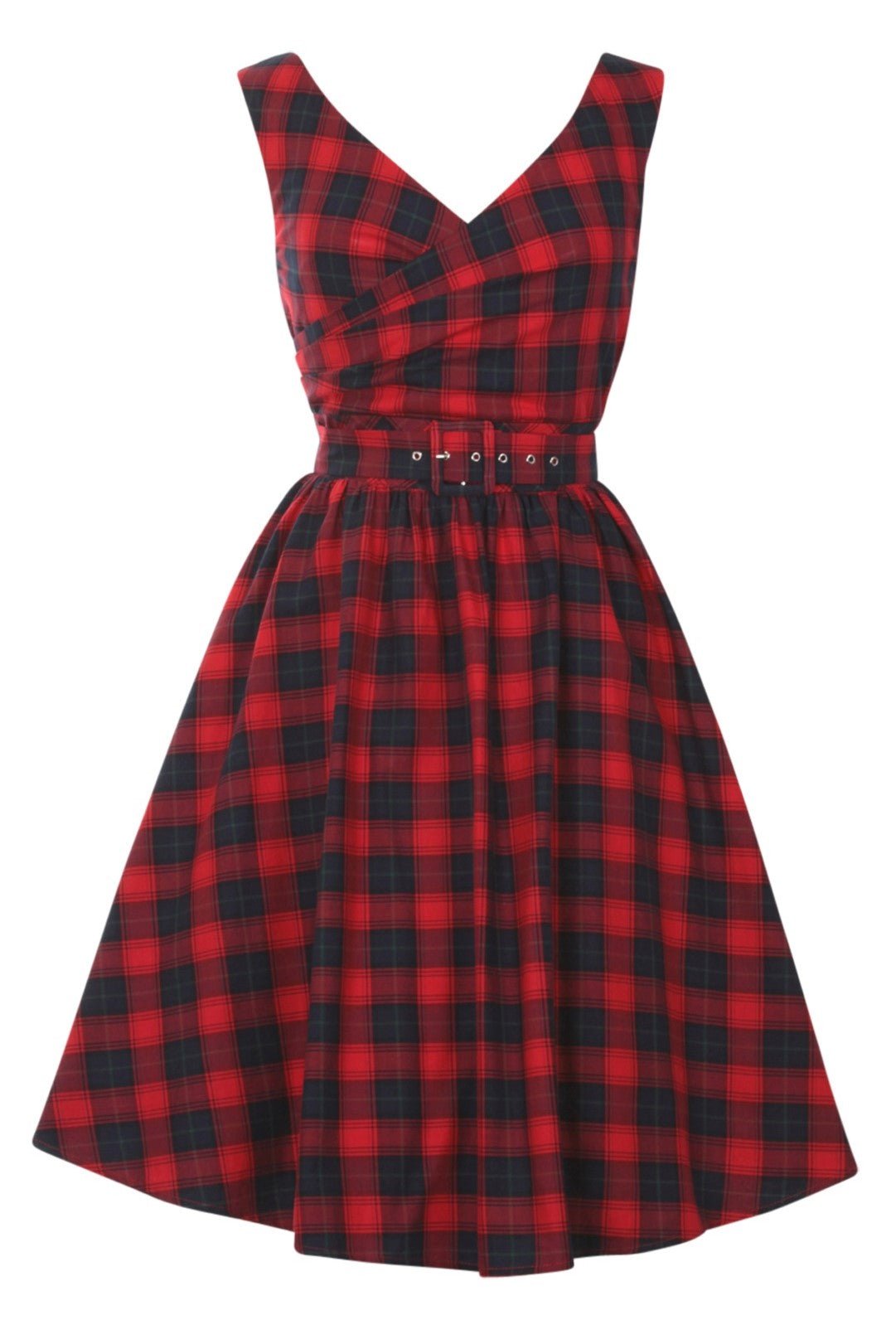 May Stylish V-neck Vintage Swing Dress in Red-Blue