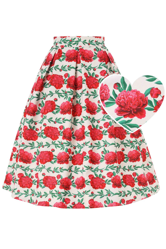 Aisley Ivory Vintage Rose Box Pleated Skirt
