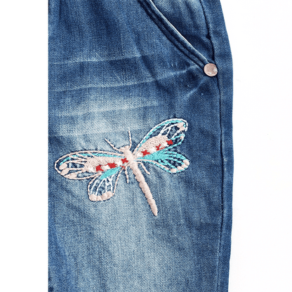 Toddler Embroidery Girls Denim Overalls