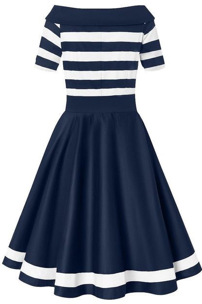 Darlene Nautical Navy & White Striped Swing Dress