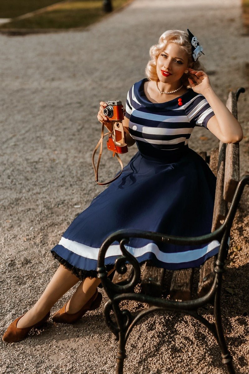 Darlene Nautical Navy & White Striped Swing Dress